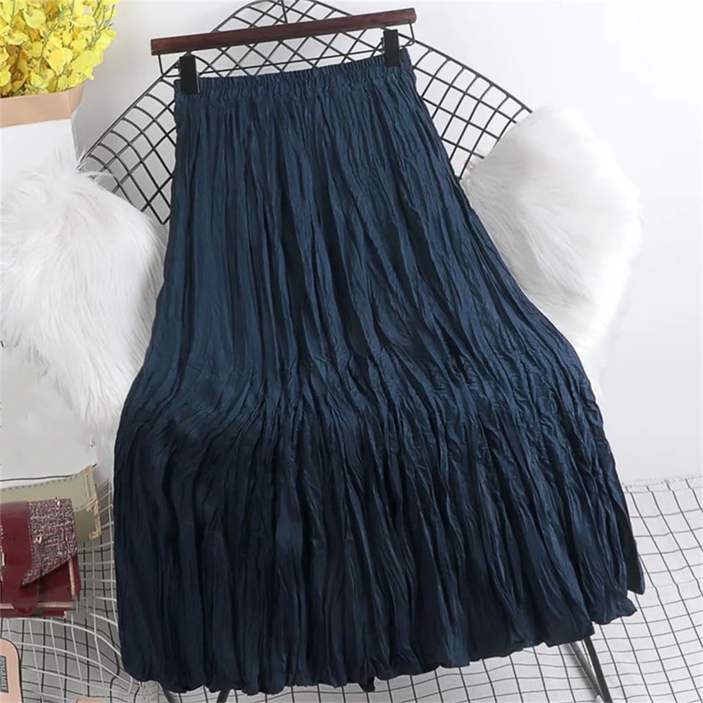Faldas plisadas de cintura alta de color liso para mujer, longitud media, falda casual acampanada
