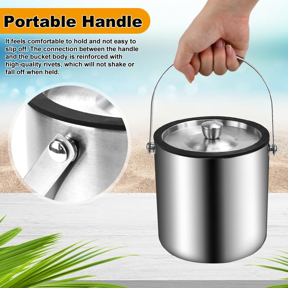 Zosenyer Seau à Glaçons Isotherme 1.6L INOX Avec Couvercle, Clip Et Pince - Idéal Fêtes, Bar Et Champagne