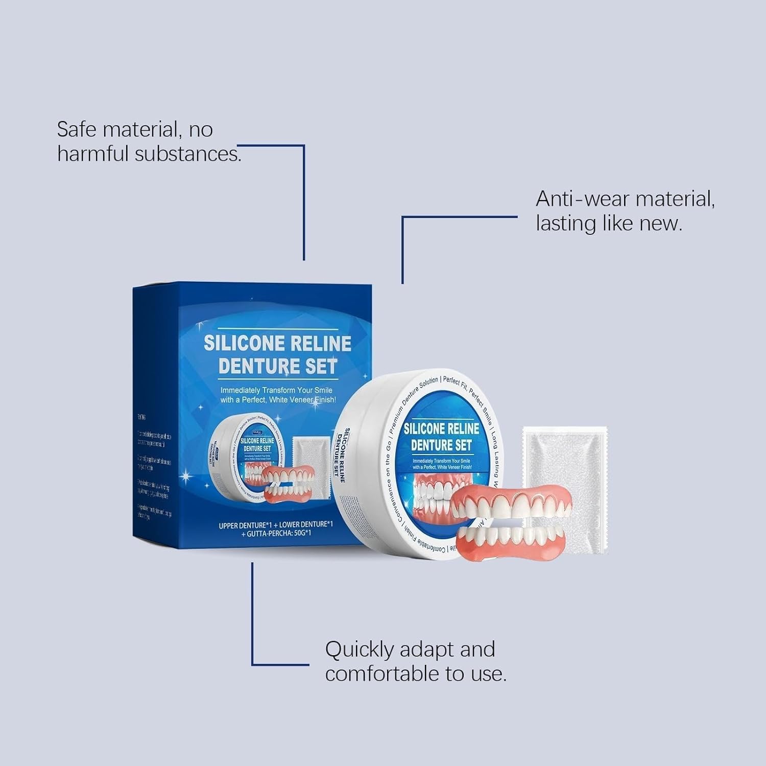 Dentaire Silicone, Prothèse Dentaire Silicone Bikenda Pour Hommes Et Femmes (1 Appareil Dentaire Supérieur + 1 Appareil Dentaire Inférieur）