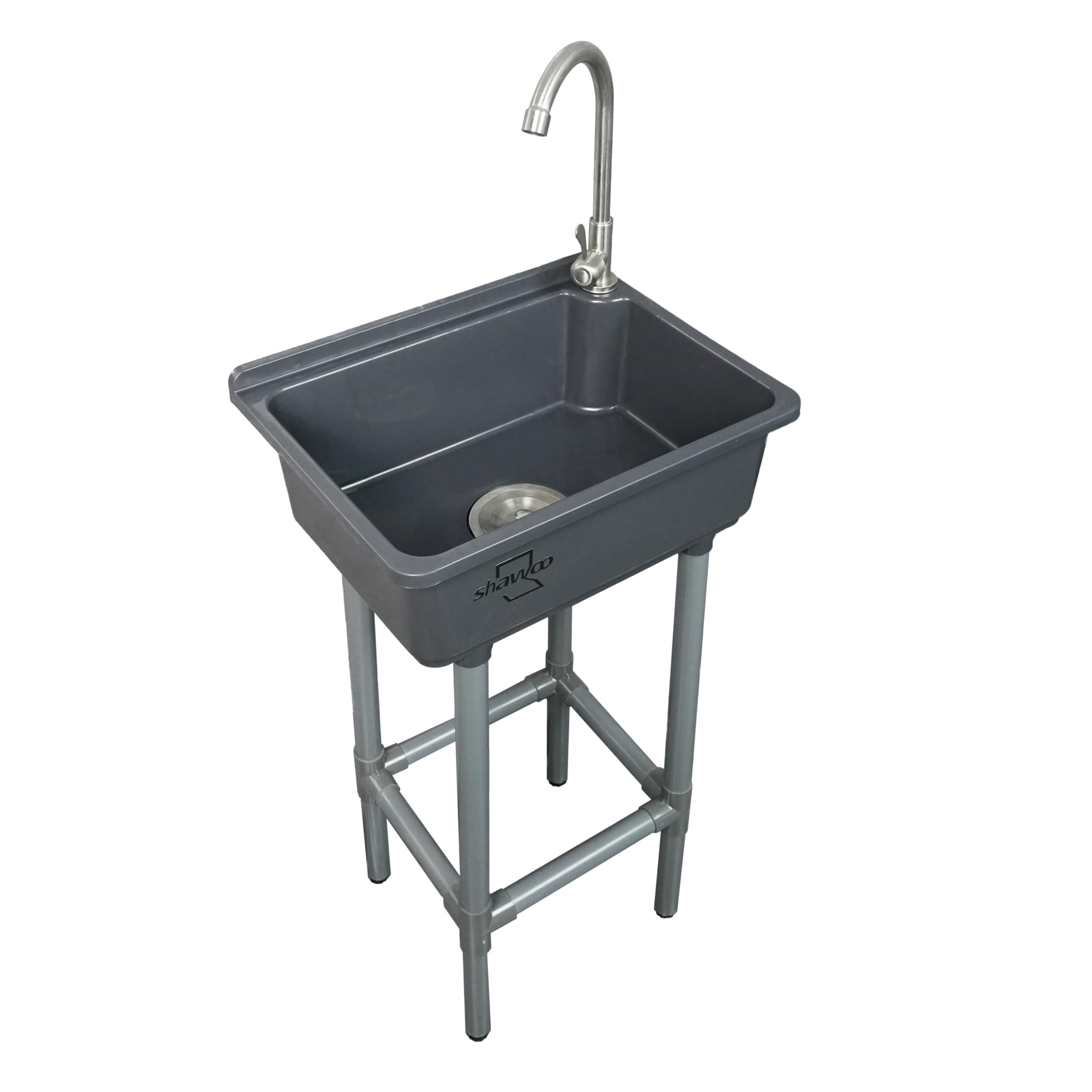 Freestanding Single Bowl Utility Sink 16.9 x 12.8 Inch Laundry tub with 1.26 Faucet Hole Plastic Sinks for Home Restaurant Dorm Garage Bathroom,Laundry slop Sink(Gray)