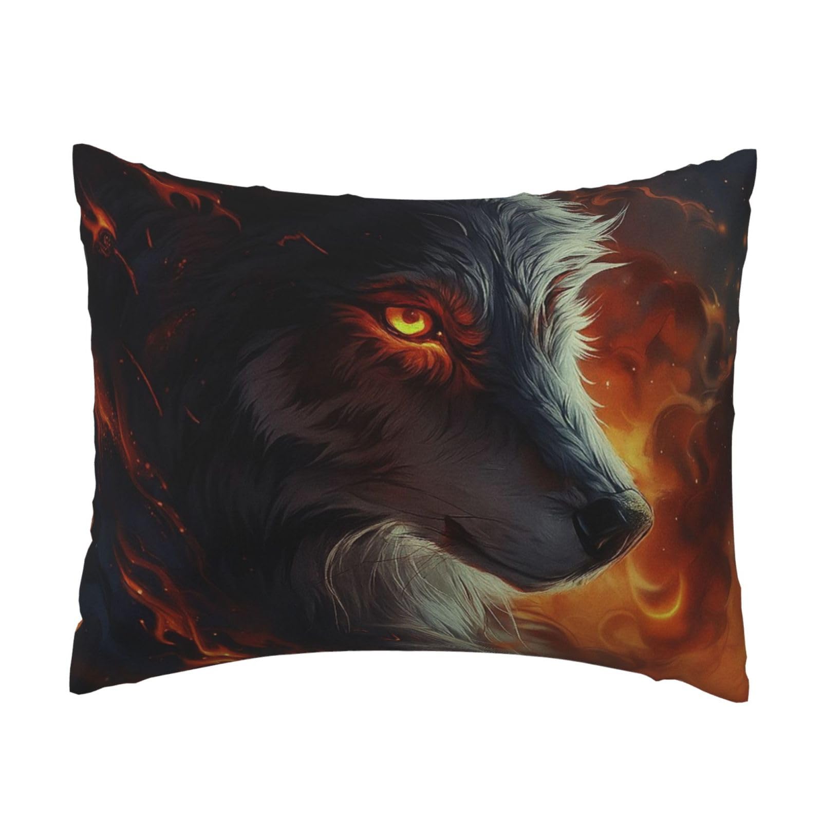 Crimson-Maned Wolf in Flaming Sky Pillowcase Soft Plush with Zipper Decorative Pillowcovers 16x20 in