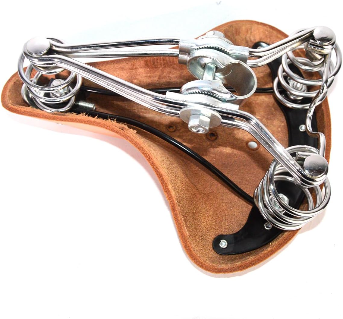 Brown Leather Bike Seat, CATAZER 3 Spring Bike Seat Steel Sturdy Willow Nail Fixed Bicycle Saddle Suitable for Mountain Road Bicycle Long Distance Cycling