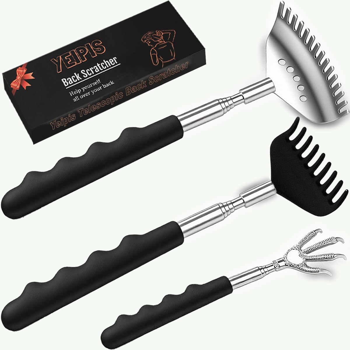 3pcs Upgraded Back Scratcher Massager Telescoping Back Massage Stocking Stuffers for Men in a box with Eagle Claw