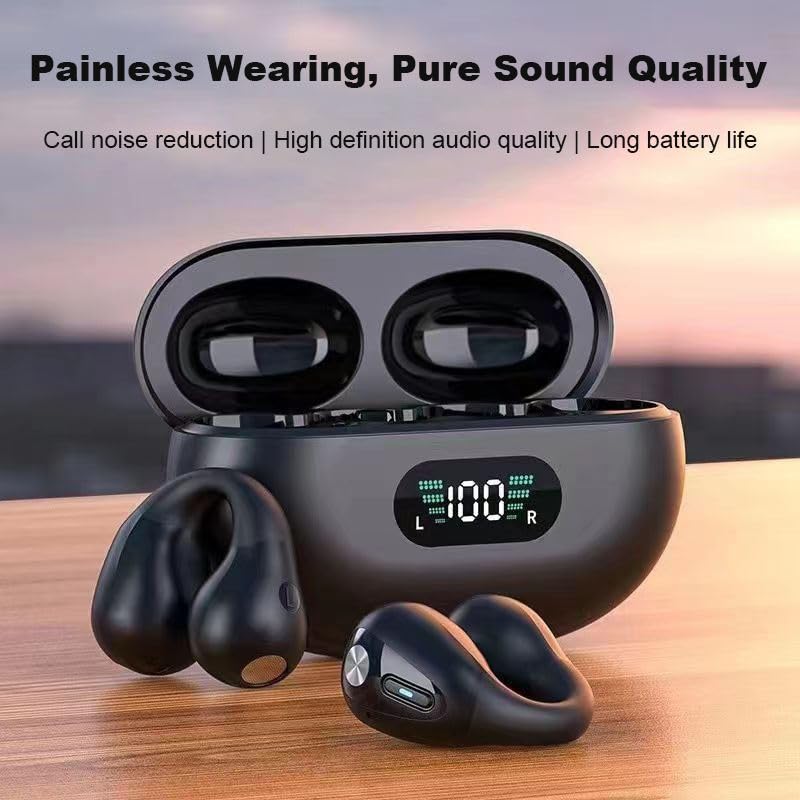 Image of neQra Clipy LY6 Earbuds TWS Earphone Bluetooth 5.3 with Mi, Sports, Gaming, Music, 12 Hrs Battery, Clip Fit, Ear Comfort, Battery Level Display on Case, One Touch Control. Sweat Resistant.-Matte Black