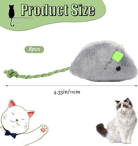 Miniatura 2 de MOZEAT LENS Paquete de 8 juguetes interactivos de ratones para gatos, juguetes de peluche con forma de ratón de hierba gatera para gatos de