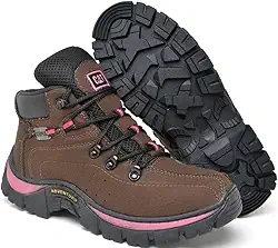 Bota Adventure Feminina de Lona Reforçada, Marrom com Rosa, Solado Tratorado Antiderrapante, para Trilhas e Uso Urbano