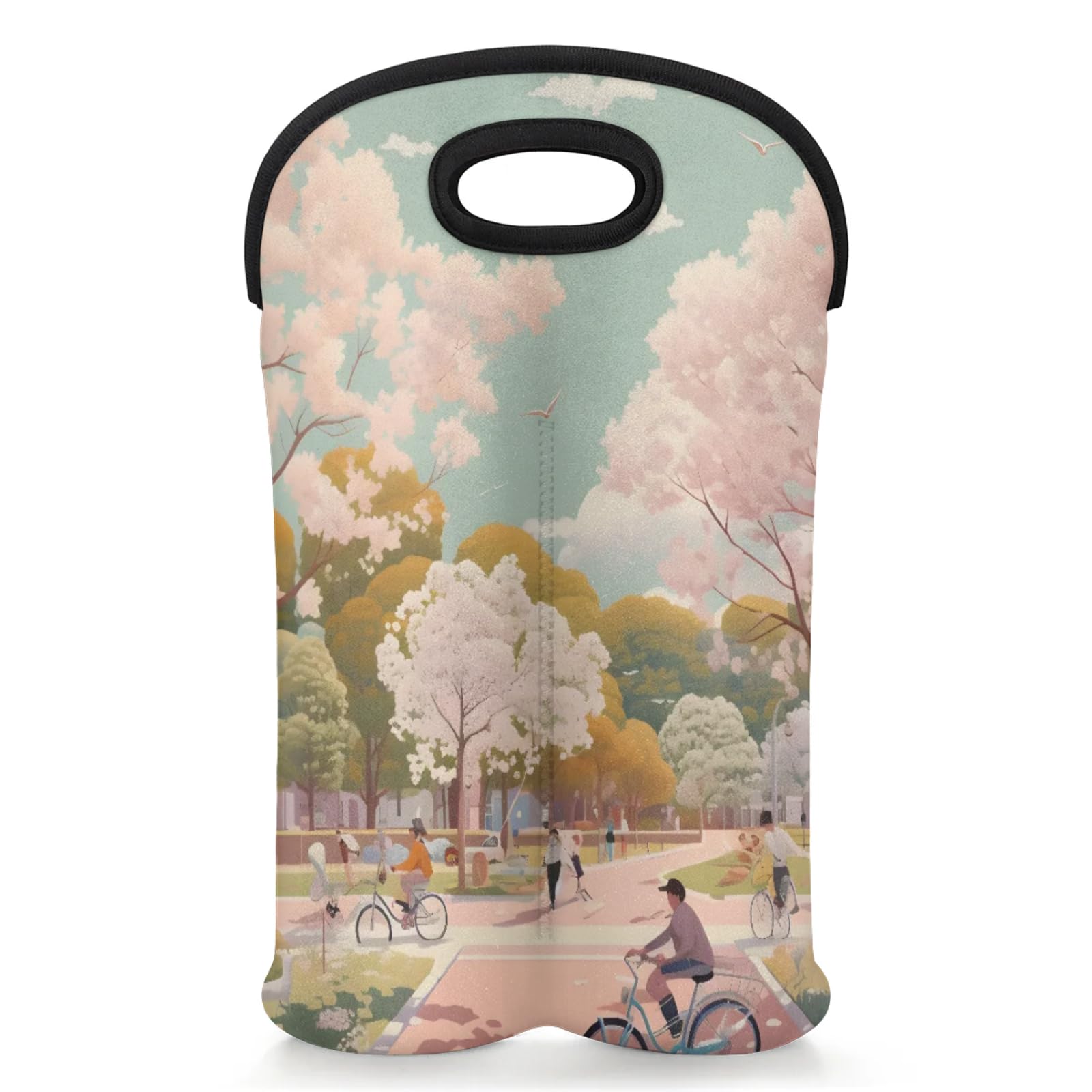 GzLeyigou 2 Bottles Landscape City Wine Bag Sleeve Totes Neoprene Protective Wine Carrier Bag for Wine,Water, Champagne, Beer, Baby Bottles,Gift 14.5 x 10 Inches