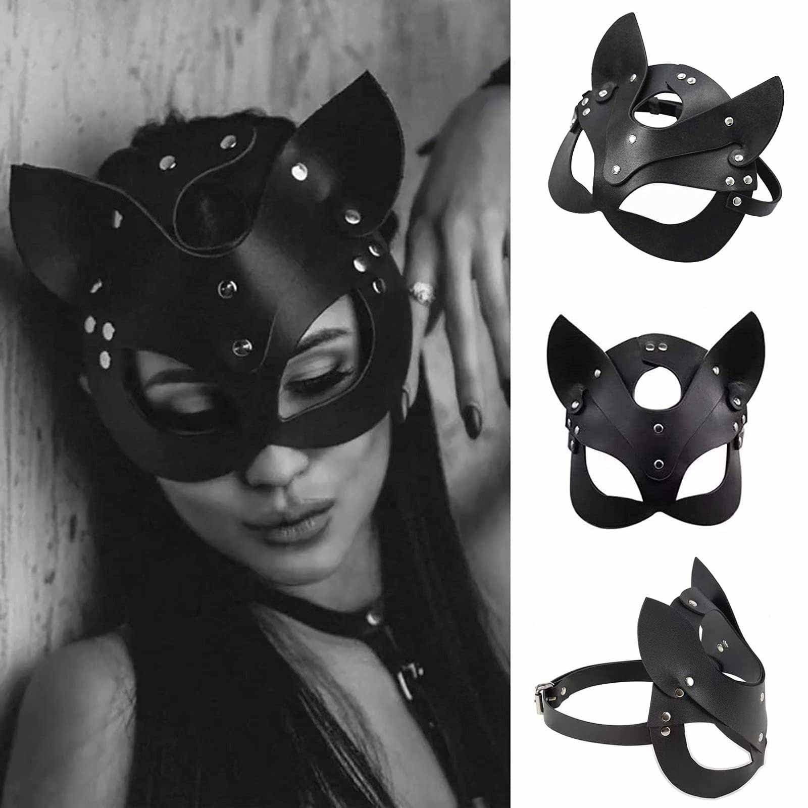 Women Leather Cat Mask Sexy Half Face Eyemask Cosplay Costume Props Halloween Party Masquerade Mardi Gras Carnival Accessories