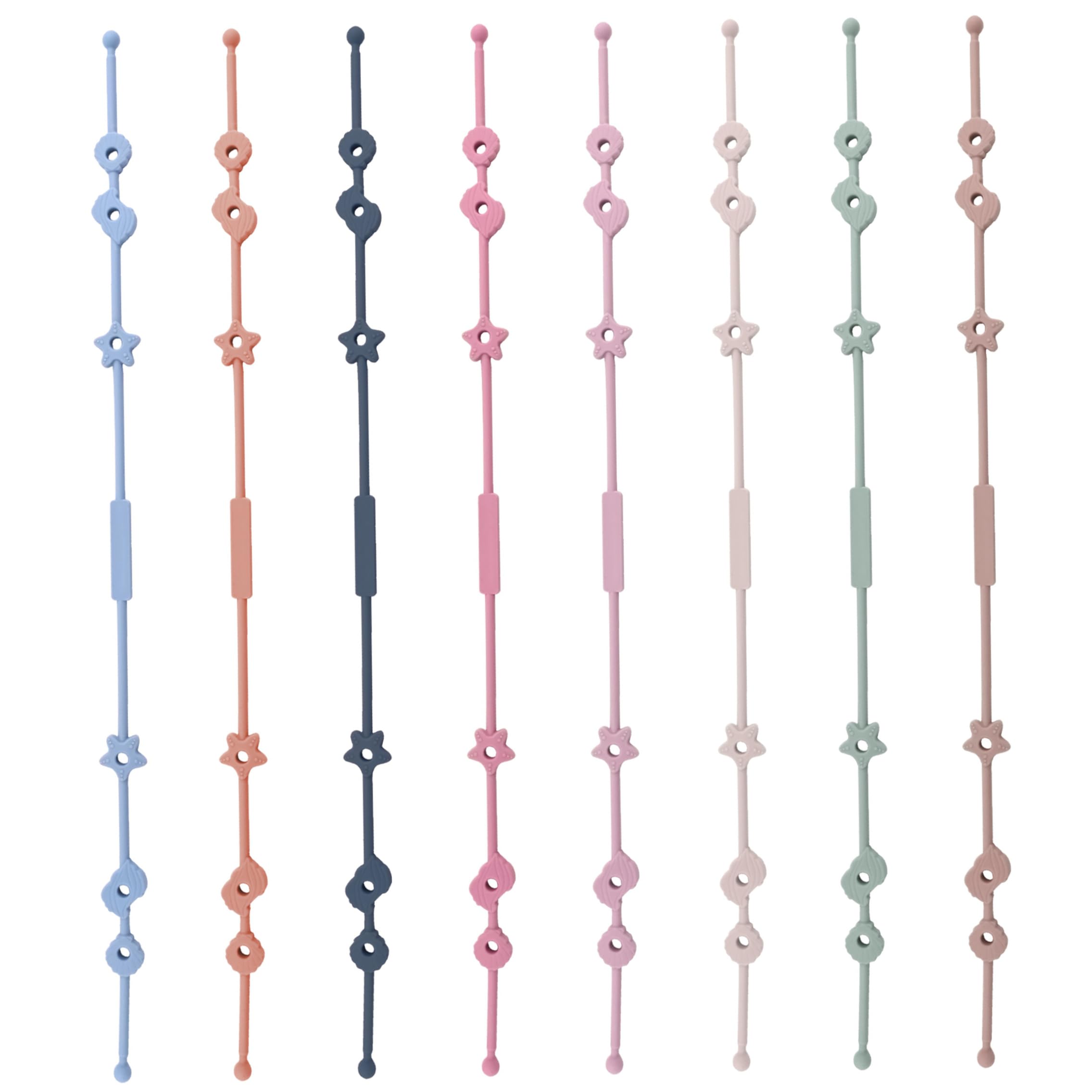 Paquete de 8 cadenas para chupete de silicona de alta elasticidad, correas de juguete para bebé, accesorios para cochecito, mordedores y juguetes, 8 colores