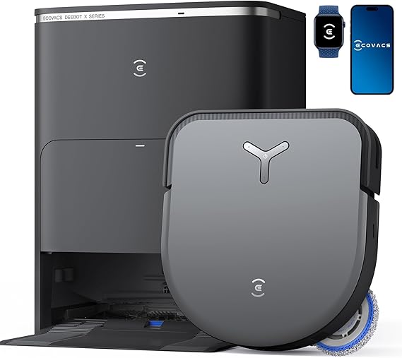 ECOVACS Robot Aspirateur Laveur DEEBOT X5 Omni, Aspirateur Robot avec Station, 12800Pa, ZeroTangle, Nettoyage Humide adaptatif TruEdge, Lavage à l'eau Chaude à 70°C, Levage des Patins de 15mm, Noir