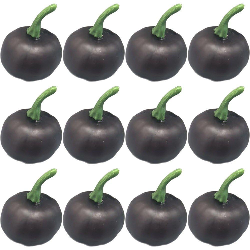 Caeanhi 12 Pcs Artificial Pumpkins, Harvest Lifelike Pumpkin Black Fake Foam Pumpkin for Fall Autumn Thanksgiving Halloween Party Decor