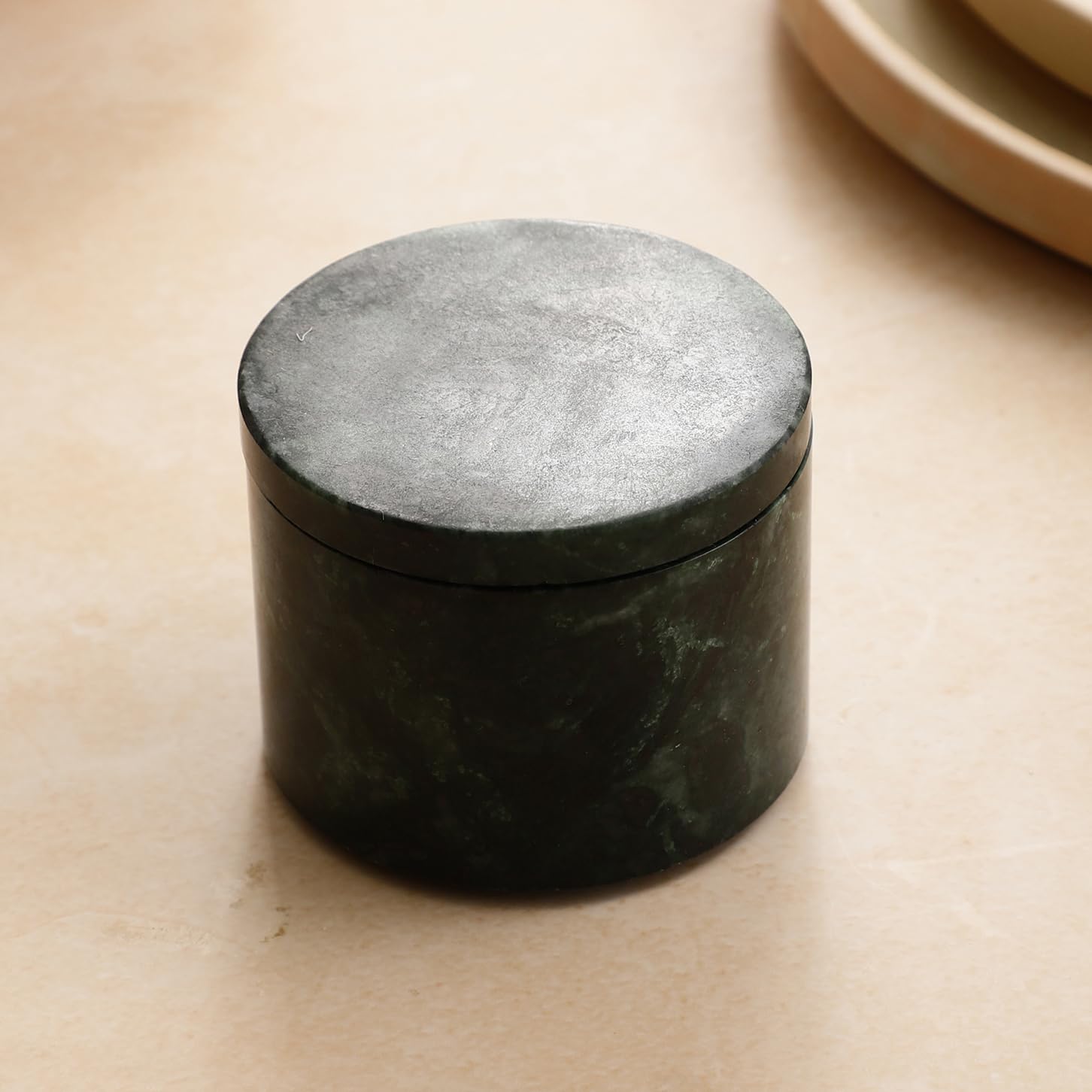 NikkisPride Marble Salt Pepper Condimant Jar with Lid Marble Green Color Canister small Container multiutility box with lid