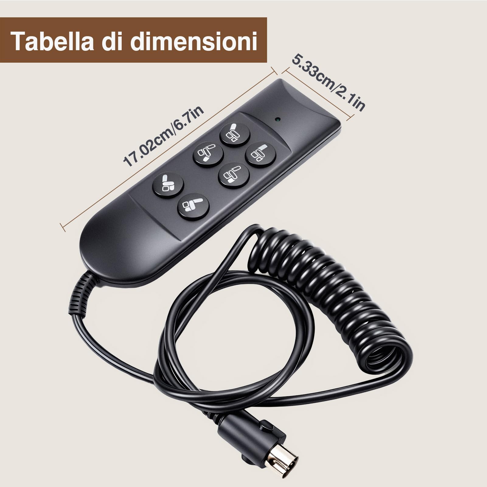 Yosoo Health Gear Remoto Remote Control 6 Pulsanti Controller Manuale della Sedia di Sollevamento Cablato con Cavo a Molla per Divano Elettrico
