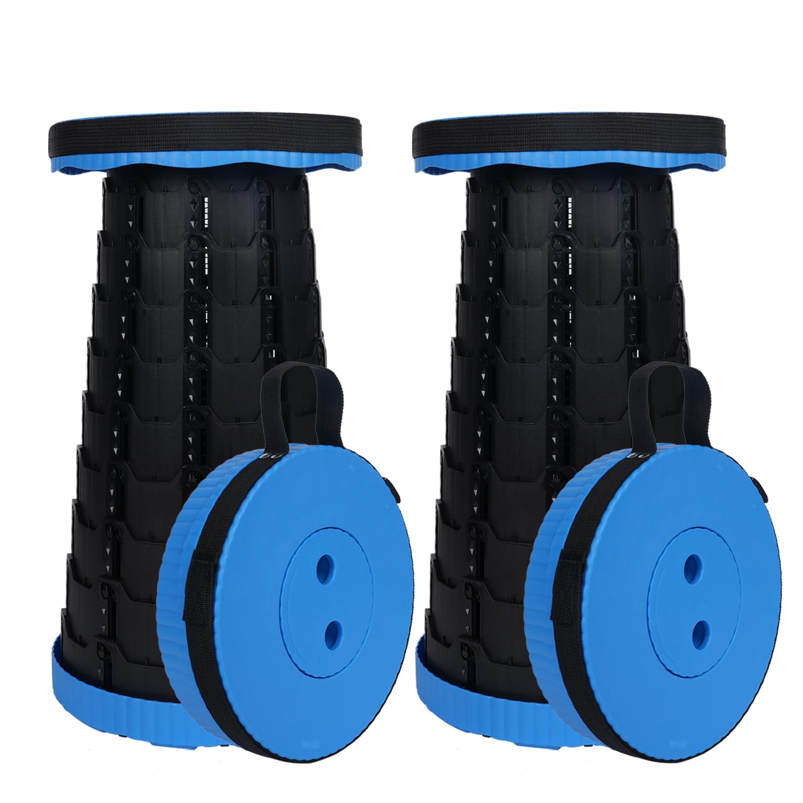 Taburete telescópico de Camping, Altura Ajustable 6-45 cm, Capacidad de 181 kg, portátil, con Correa de Transporte(Azul-2 Unidad)