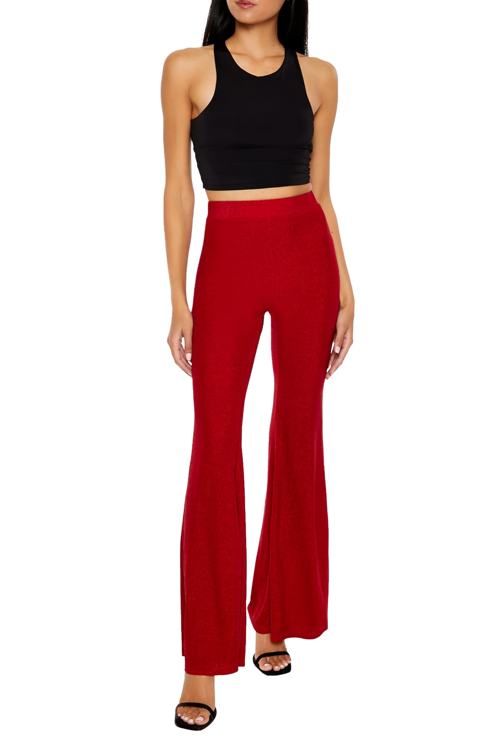 Forever 21 Women's Glitter High-Rise Flare Pants