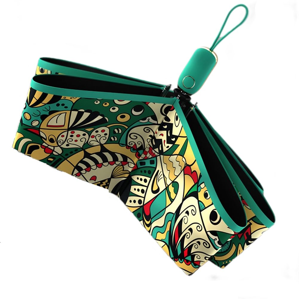 CTRLZS Automatic UV Protection Sun Umbrella for Women Style Folding Shade Flat Parasol Green