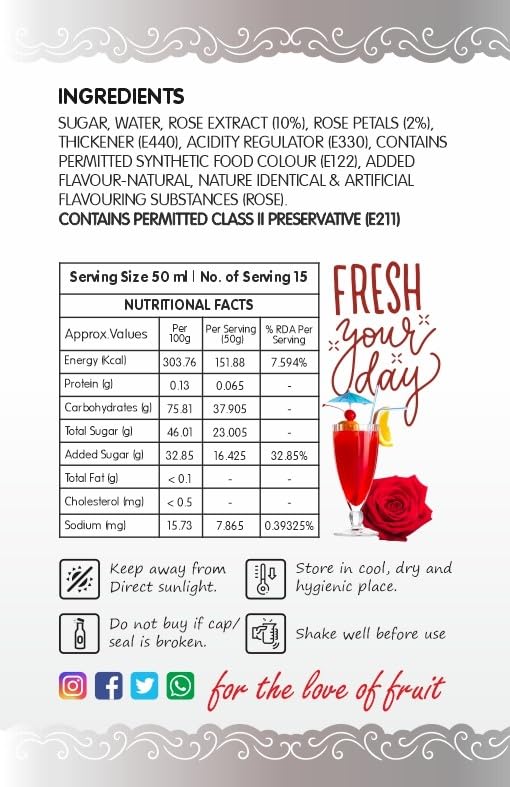 Image of Frujoy Rose Syrup 750ml | For Fruit Mocktail | Cocktail | Gulab Sharbat | Falooda | Rose Milk | Baking Essentials