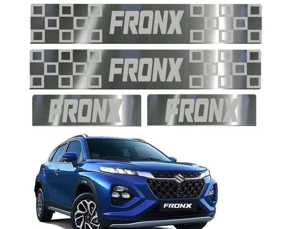 Door Guard Steel Foot Step Sill Car Door Guard Scuff Plate Compatible for Fronx with Adhesive Tape 4 Piece