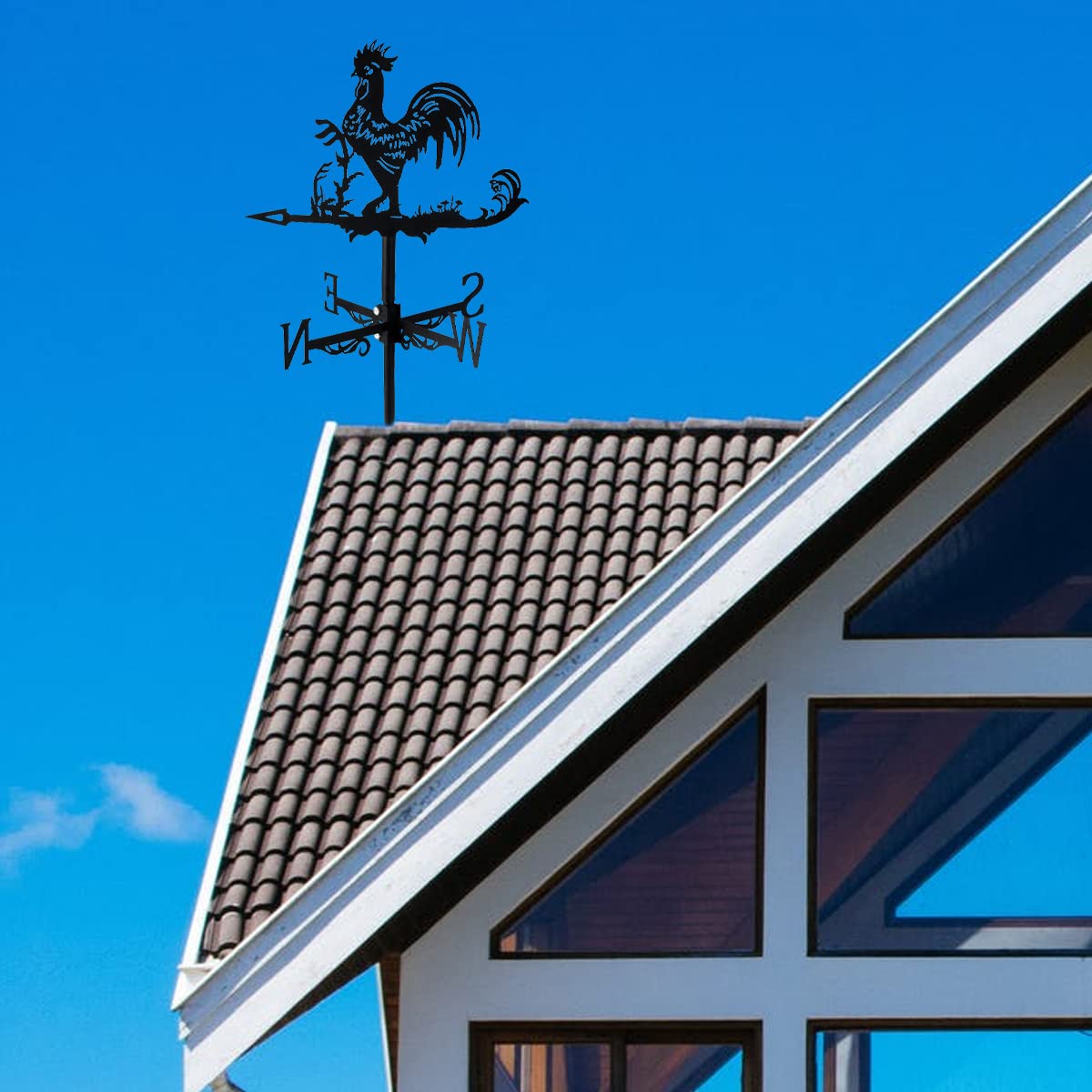Segnavento In Acciaio Inox, Banderuola A Forma Di Gallo, Indicatore Di Direzione Del Vento Per Giardino, Cortile, Fattoria, Decorazione, Nero