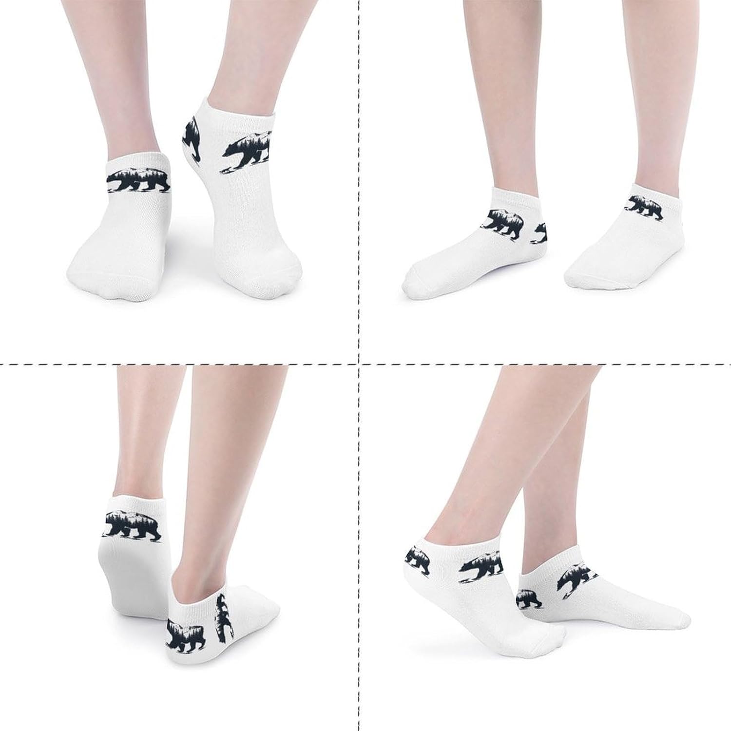 Bear And Wolf in Mountains Mens Socks No Show Low Cut Ankle Sock for Sports