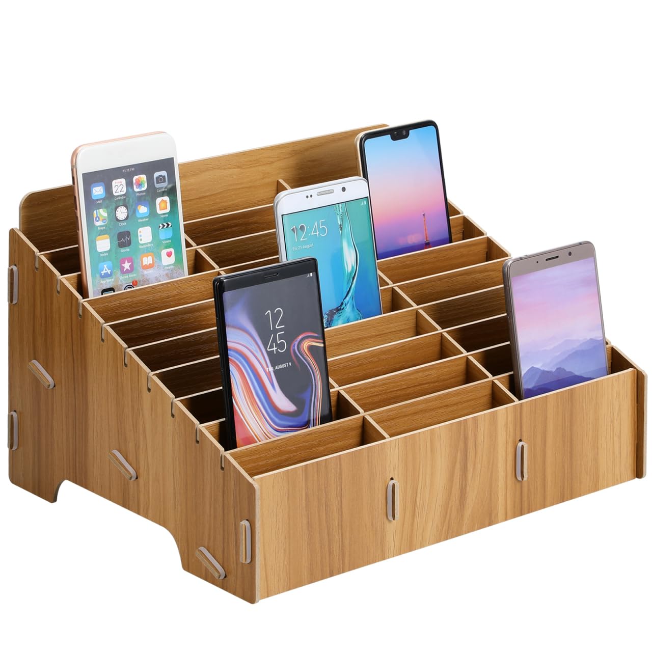 Operitacx Organizzatore Porta Cellulari da 30 Posti Multiplo in Legno, Scatola Porta Telefoni da Tavolo con Scomparti, 32,5 x 23,5 x 18,5 cm, per Aula, Ufficio e Riunioni, Bianco