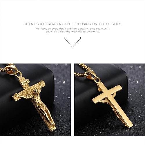 Miniatura 6 de FIGEDY Stainless Steel Cross Crucifix Bible Prayer Pendant Necklace, Jesus Cross Shape Chain Necklace Gold Black Silver For Men Papa Teenage Teen