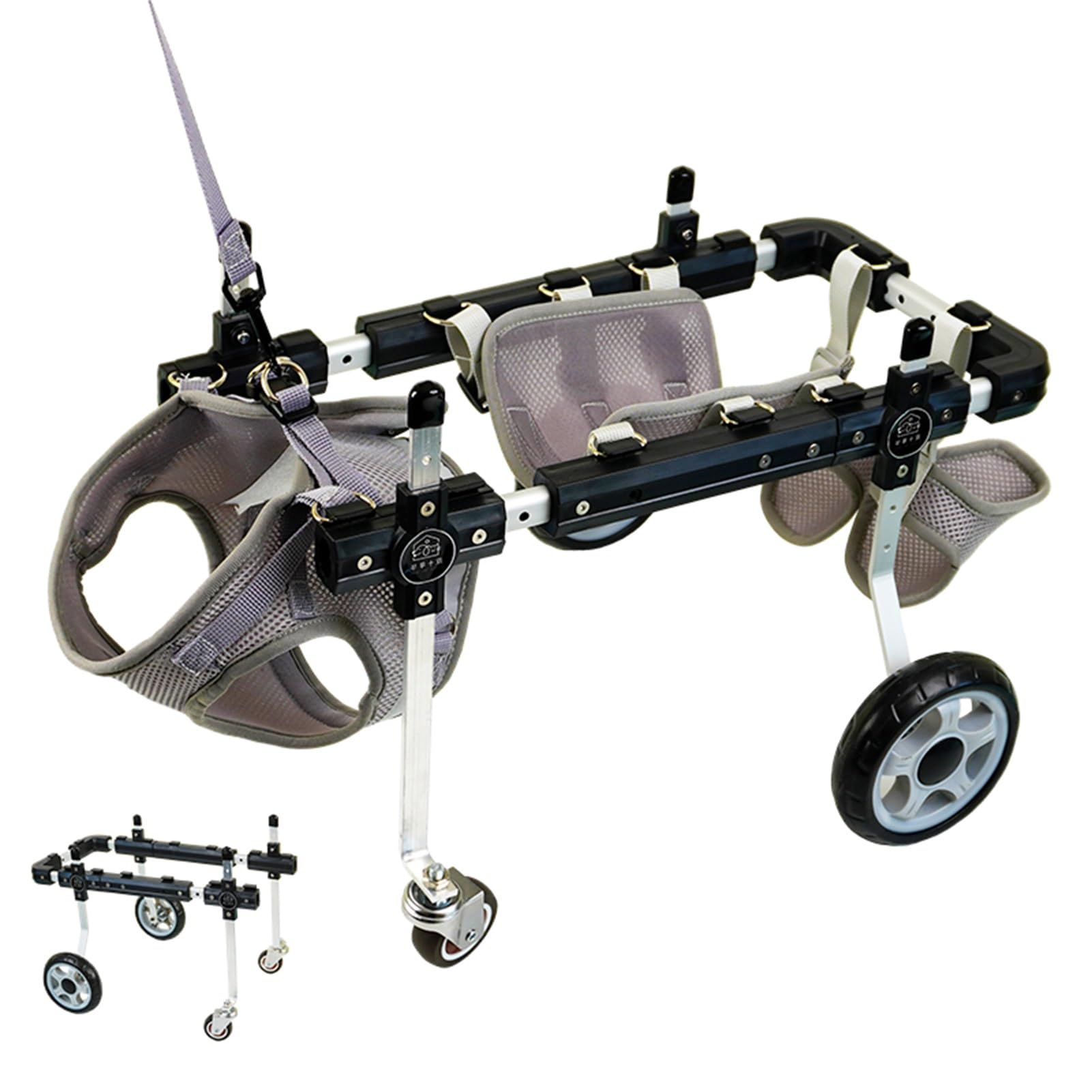 Fauteuil roulant pour chien à 4 roues XS-L avec laisse de soutien