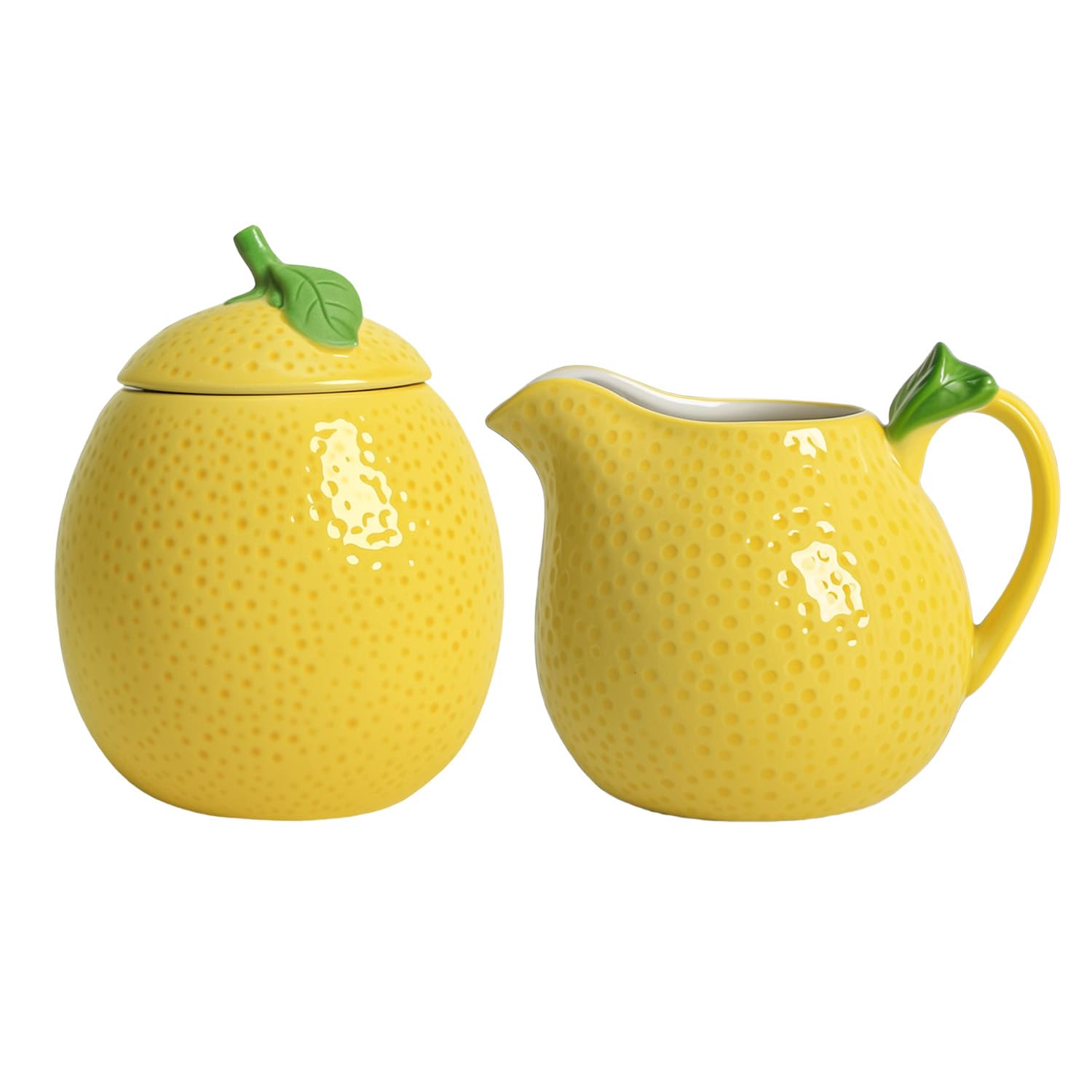 CHOOLD Ensemble sucrier en céramique en forme de citron, pichet à crème, sucrier avec couvercle, ensemble de service à café
