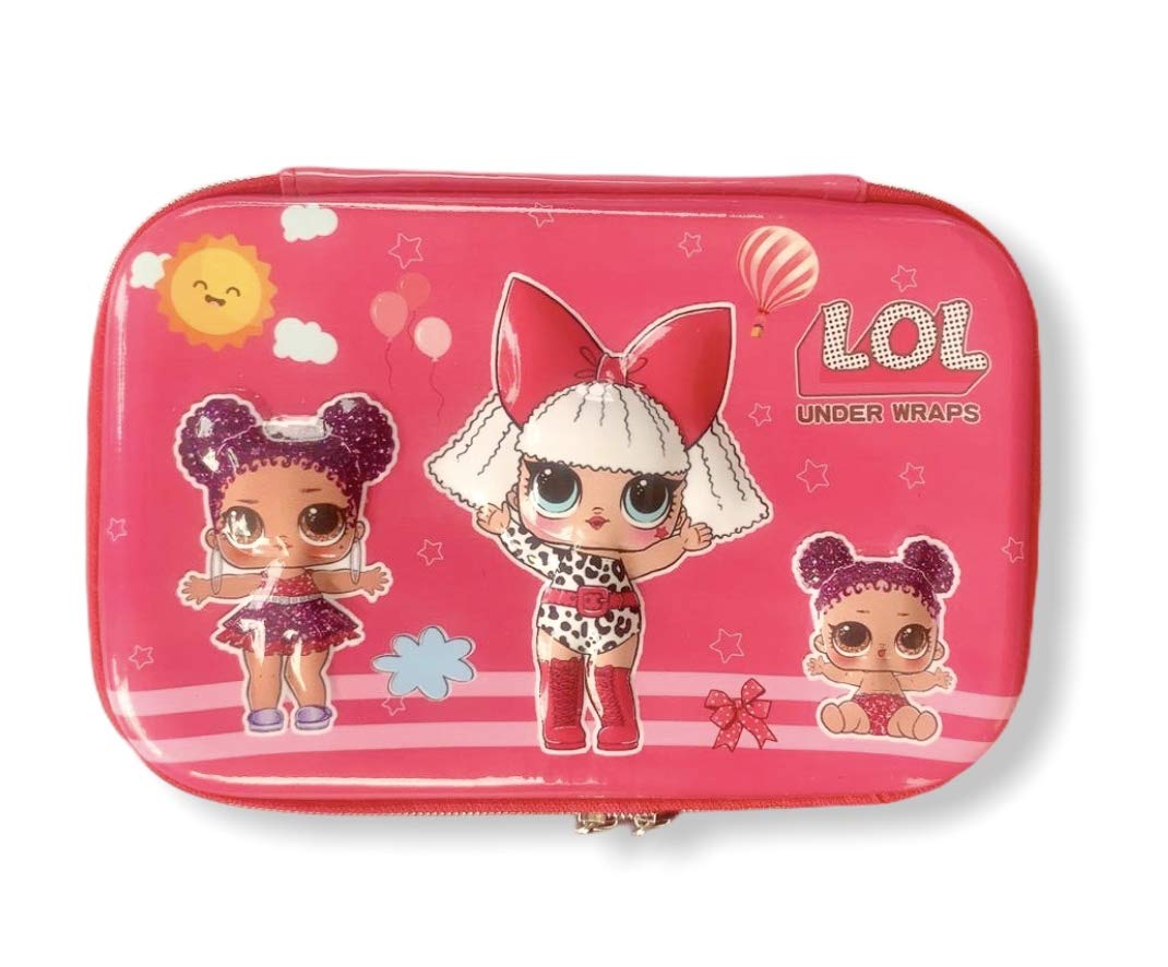 Pumpkin House LOL Surprise Hard Case Stationary Organiser School Supplies Stationary Set Zipper with Compartment Storage Box for Girls(Standard,Hot Pink)
