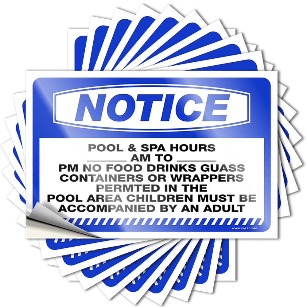 Car Stickers Funny Notice Pool & Spa Hours_ Am to_ Pm No Food Stickers 10 Pcs Decor for Man Cave Stickers for Cars(6X9CM)