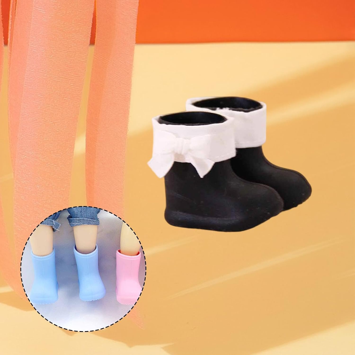 Doll Rain Boots Miniature Gift Photo Prop Stable Simulation Silicone Replacement Versatile Short Boots Doll Shoes , Black