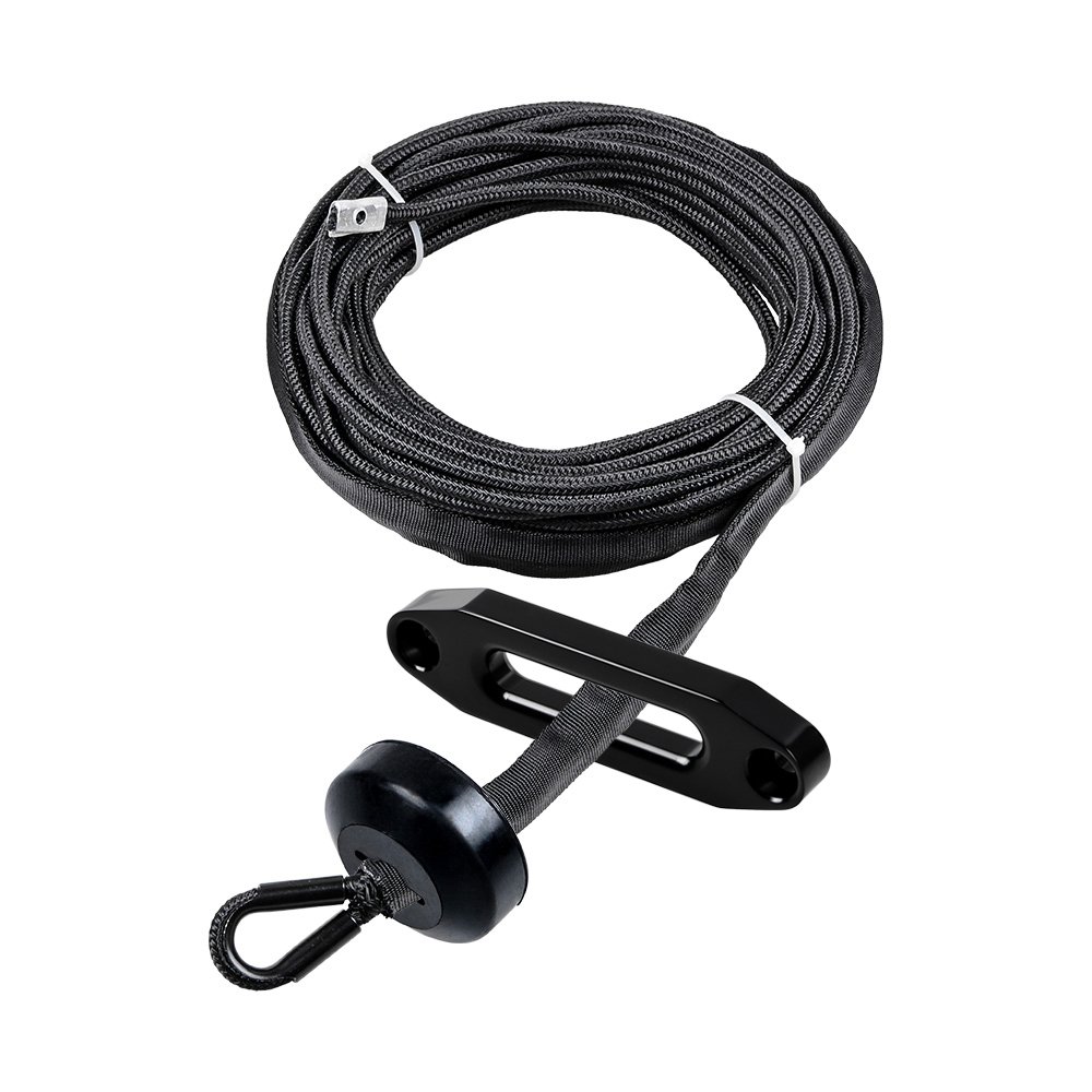 Anzio 1/4 x 50' Synthetic Black Winch Line Cable Rope 7000+ LBs 39' Rock Guard Sheath + Hawse Fairlead + Rubber Winch Stopper Line Saver