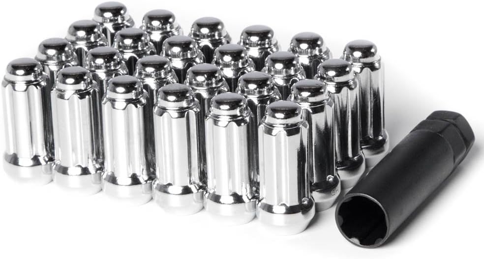 Circuit Performance 14x2.0 Chrome Closed End 6 Spline Security Acorn Lug Nuts Cone Seat Forged Steel (24 Pieces + Tool)