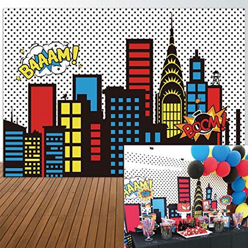 Allenjoy 7x5ft Photography backdrops Superhero Super City Skyline Buildings Children Birthday Party Event