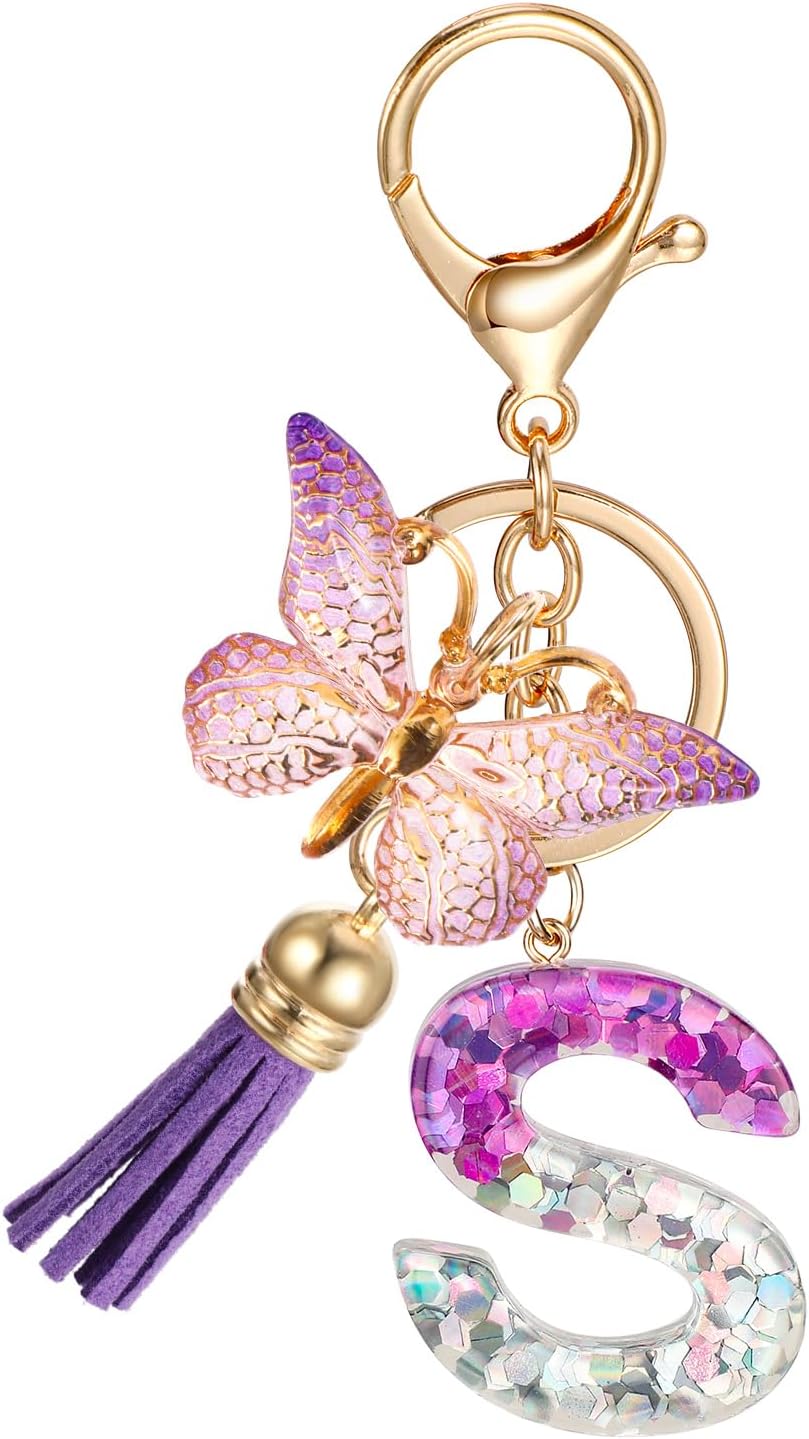 Simpatico rosa viola A-Z alfabeto resina portachiavi nappa ciondolo per le donne, lettera iniziale portachiavi accessori borsa ciondoli, A, taglia unica