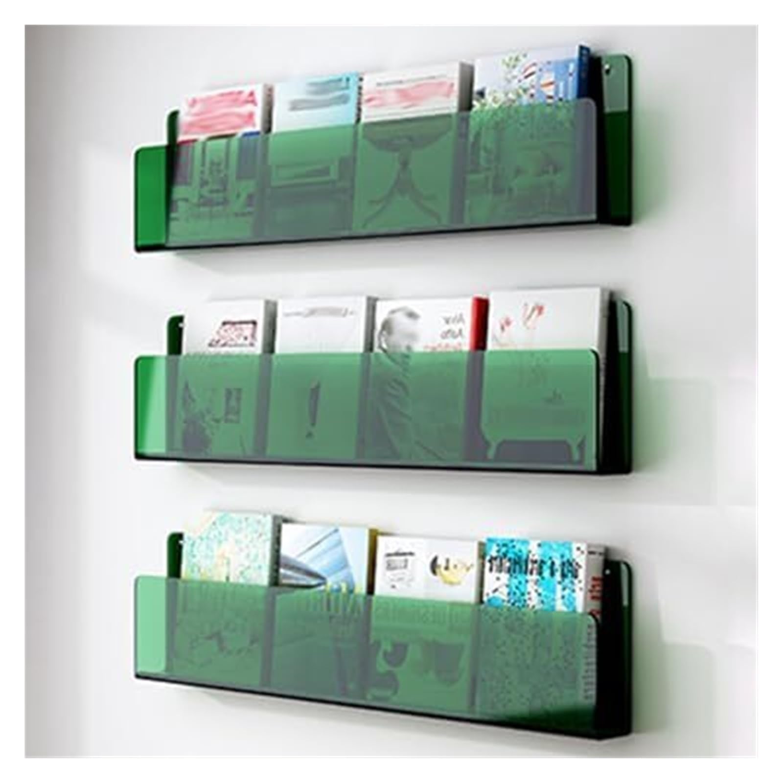 BTYQKZVPM Modern Acrylic Magazine Rack, Acrylic Wall-Mounted Magazine Holder Pack Of 2 Or 3(3 Pack Green,W 80cm/31.5IN)
