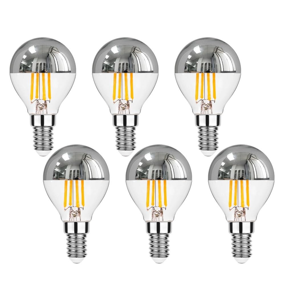 KYPSZQPSH E12 E14 LED Mirror Light Bulb Dimmable 4W G45 Top Silver Crown Globe Warm White 2700K Decor Corridor G14 Half Chrome Edison Bulb (Color : E14 220V, Size : 6PCS_YES_4W)