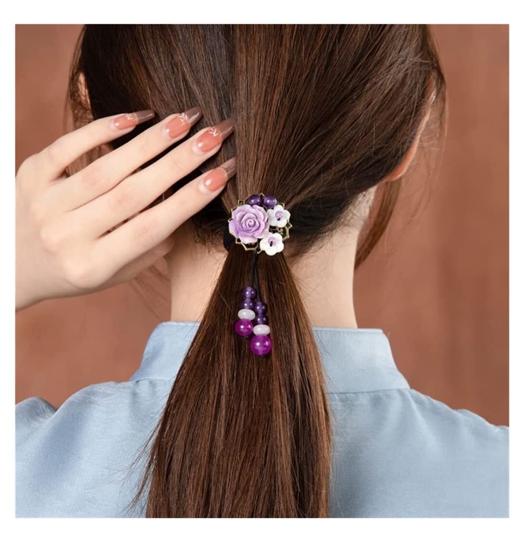 RUVOO Haargummi Scrunchies Blumen-Haargummis, Elastisch, Vintage, Chinesisches Haarseil, Pferdeschwanz-Halter, Haarbänder Für Mädchen Haargummis Haarschmuck