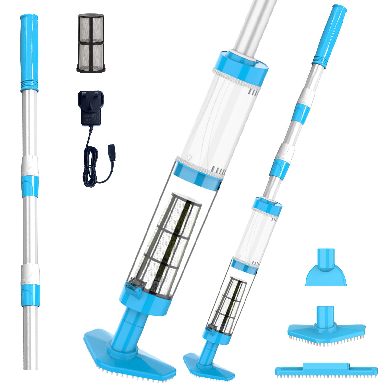 PoolyPoly Pool Vacuum Cleaner Rechargeable, 3 in 1 Electric Pool Hoover with Adjustable Handle, Cordless Handheld Vacuum for Spas, Hot Tubs, Small Pools, 90 Minutes RunningTime, White