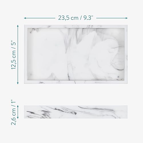 Miniatura 5 de Navaris Bandeja de tocador de resina de mármol blanco, plato organizador de baño de 9.25 x 4.92 pulgadas, soporte decorativo para joyas, encimera de