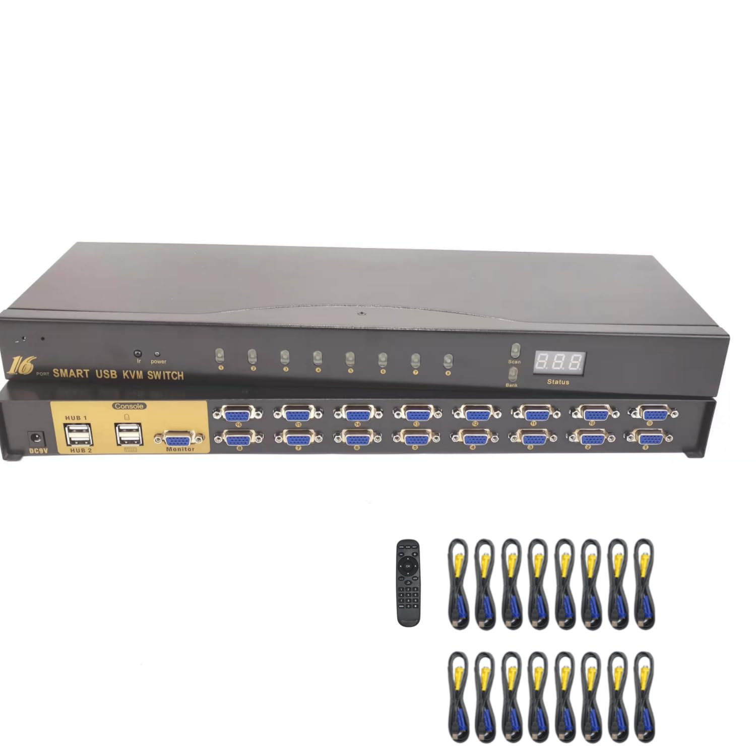 commutateur KVM USB VGA, commutation 4/8/16 ports VGA 4/8/16 en 1 contrôle à distance d'écran vidéo Projecteur avec 4/8/16 °Câbles VGA Original : pour win98/ME/2kp4/XP/2003 16 puertos