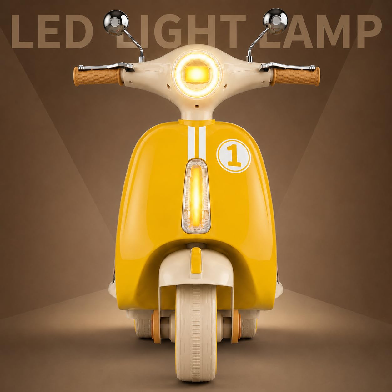 kidsROAR Electric Bike for Kids, Battery Operated Vintage Scooter for Girls and Boys with Music Wide Seat, Safe Bike for Kid, Ages 2-6 Years, Stylish & Fun Design SR-6188 (Yellow) 1