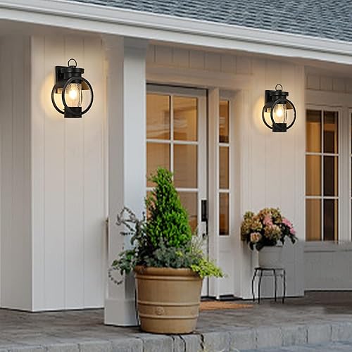 Miniatura 8 de Lámpara de pared industrial con sensor de atardecer a amanecer, moderna lámpara de pared exterior impermeable, lámpara de pared exterior negra mate