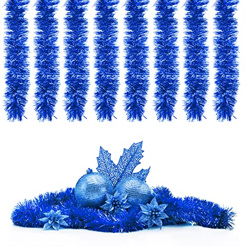 Guirlande de Sapin de Noël, 8Pcs Ornements Brillants, Guirlandes Métalliques de Décoration, pour Fêtes, Anniversaires d'Enfants (Bleu)