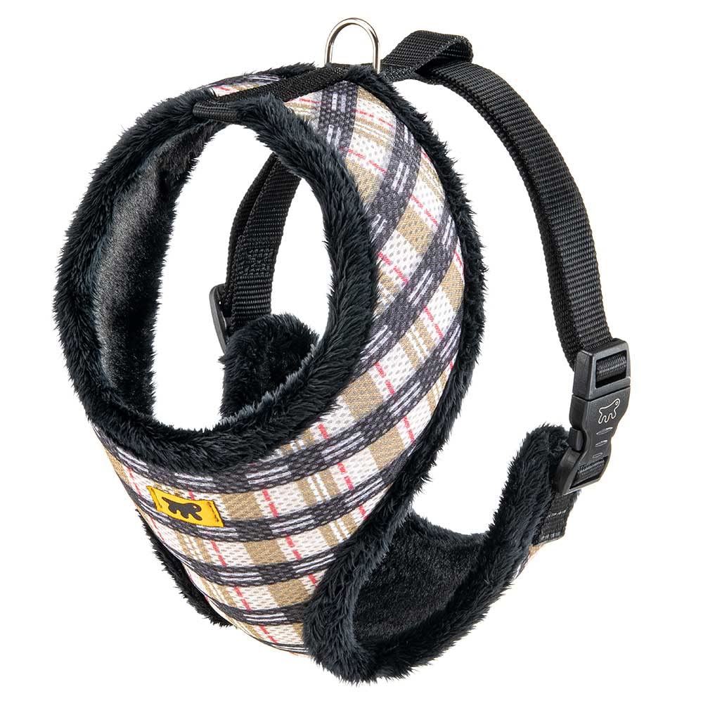 Ferplast Arnés Para Perros Nikita Fur XL, Transpirable, Piel Ecológica Suave, Circunferencia Ajustable, Tartán