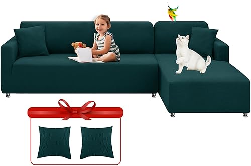 Vista 15 de XINEAGE Fundas para sofá modular, 2 piezas, alta elasticidad, en forma de L, con 2 fundas de almohada, fundas de sofá esquineras, con parte inferior