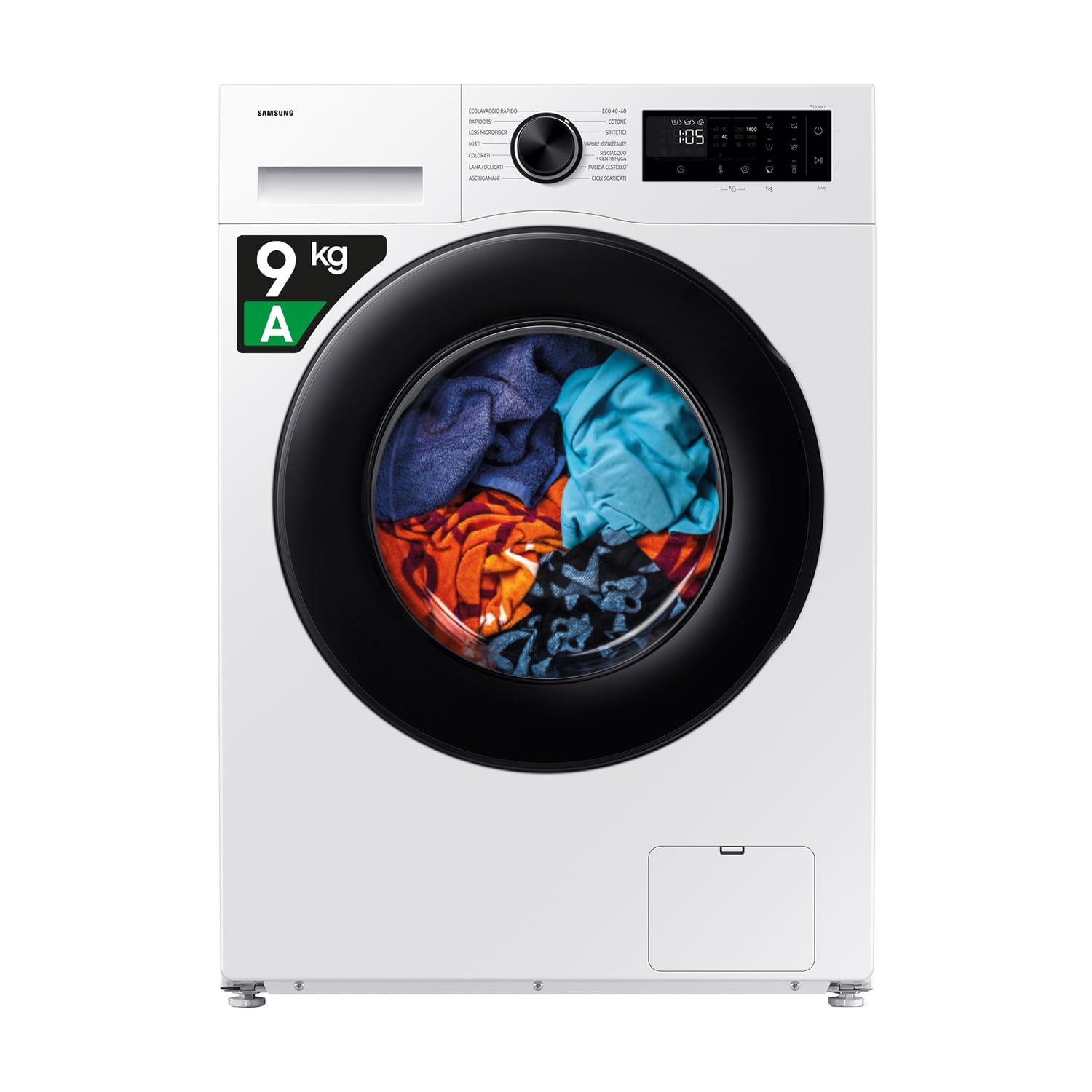 Samsung Lavatrice Slim Crystal Clean WW90DG5G34AEET Libera installazione, 9 Kg, Wifi, Ecobubble, Vapore, Carica Frontale, 60l x 85h x 48p cm