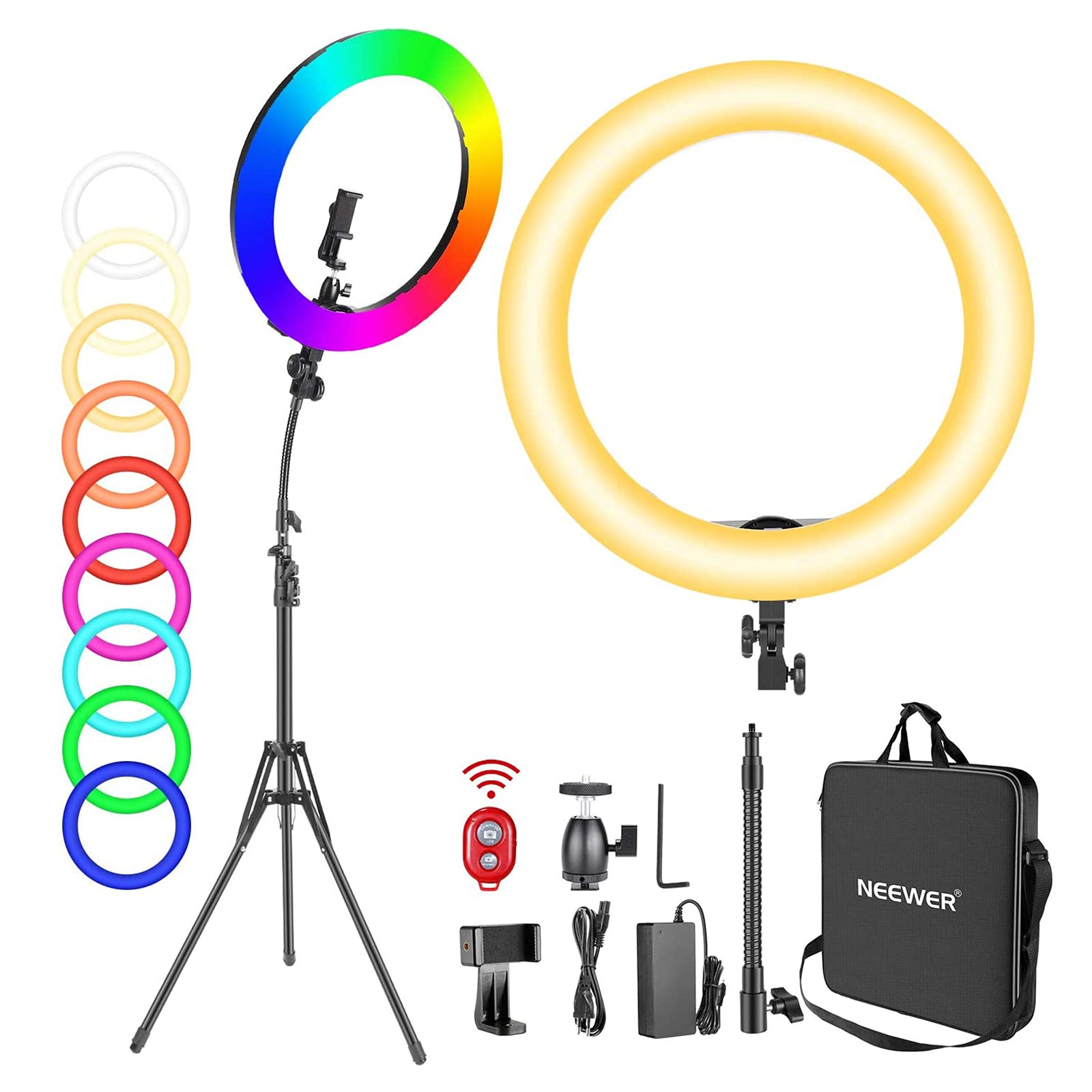 Neewer 18-Zoll RGB Ringlicht mit Ständer, 42W dimmbares zweifarbiges 3200K-5600K CRI97+ LED Ringlicht mit 0-360 Vollfarbe, 9 Spezialszenen Effekt für Selfie/Make-up/Party/Vlog/YouTube-Videoaufnahmen