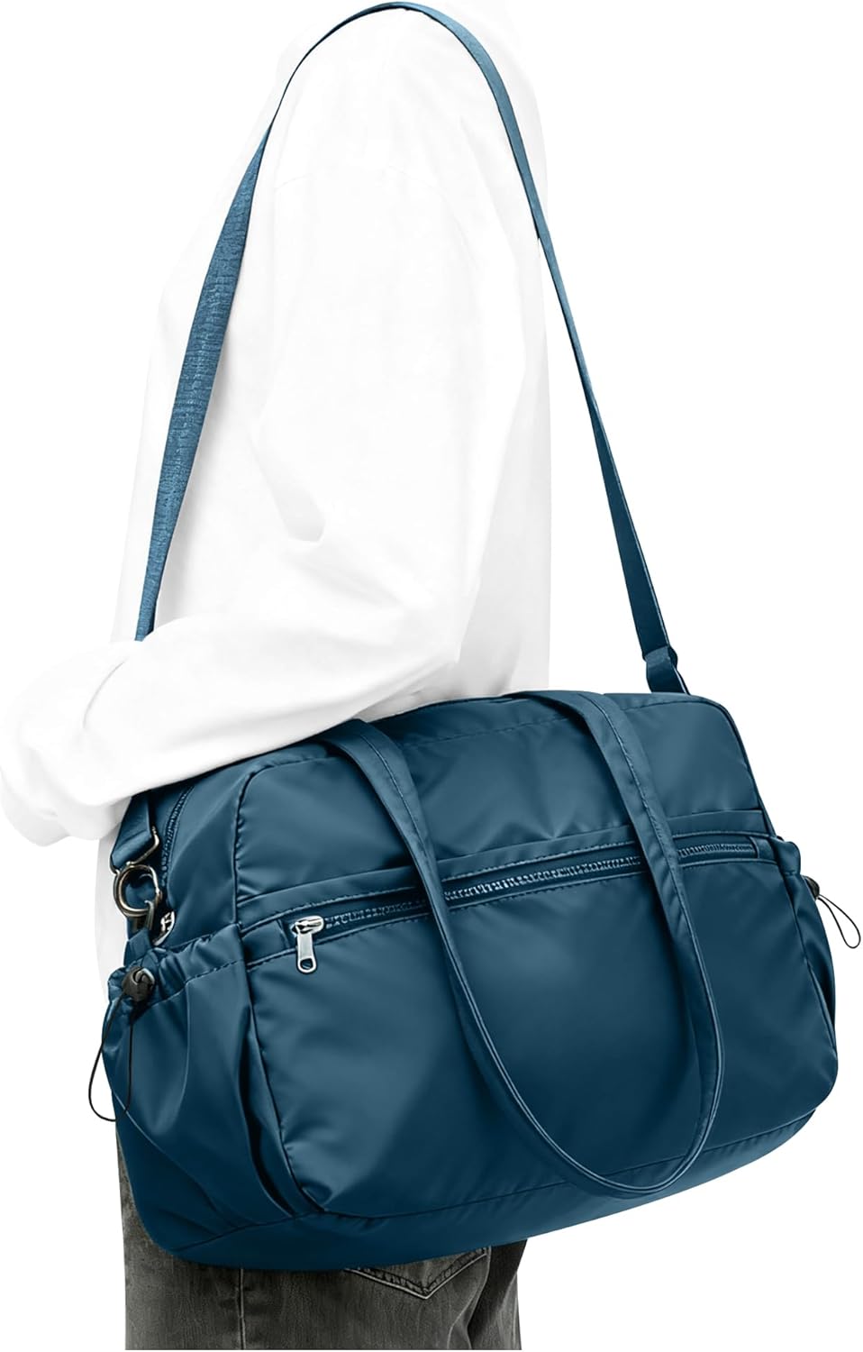 Travel Gym Duffel Bag for Women, Small Weekender Bags for Men with Trolley Sleeve for Airplane, Waterproof Carry on Bag Sport Tote Bags Hospital Holdalls, Peacock Blue