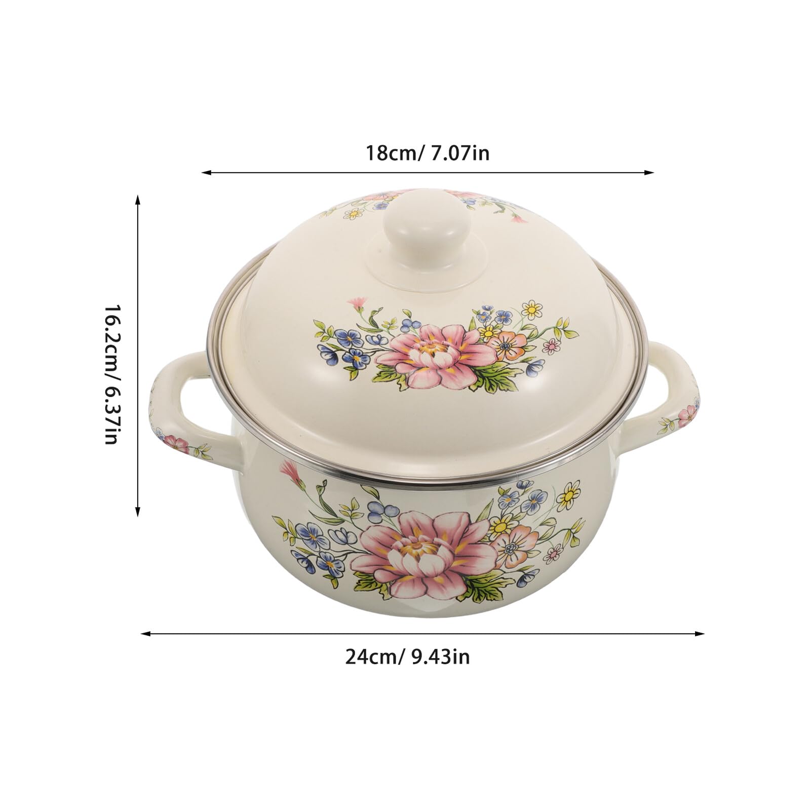 ULTECHNOVO Olla de Sopa Esmaltada Retro con Flor de Olla Pequeña para Caldo Apta para Cocina Eléctrica Gas con Tapa para Cocinar Fuego Lento